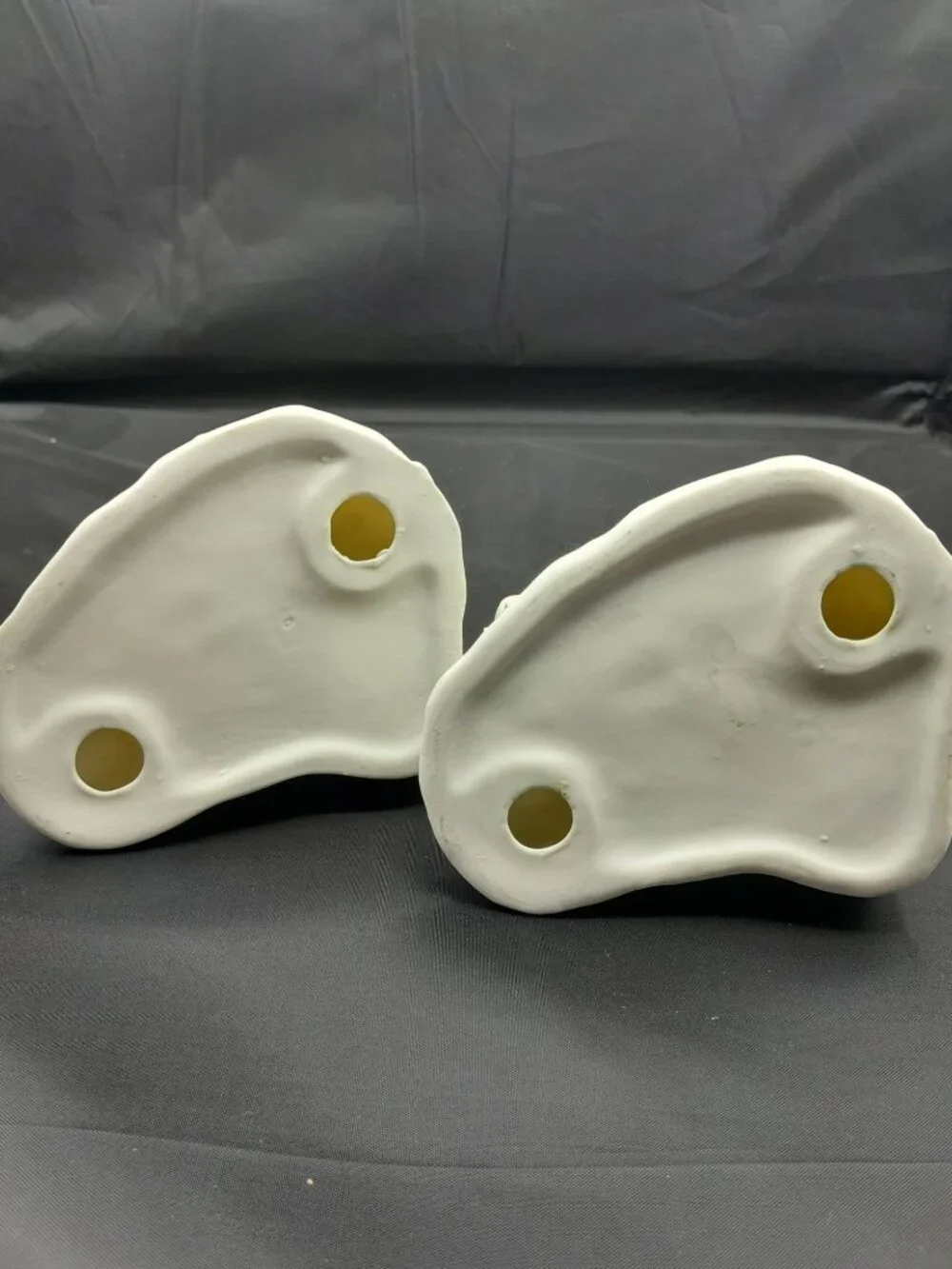 (2) WHITE LAMB PORCELAIN BISQUE TAPER CANDLE HOLDERS SPRING SUMMER EASTER VTG.
